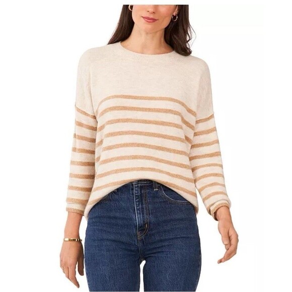 Vince Camuto Women's Crew Neck Pullover Sweater, Stripes, Medium - Picture 2 of 3